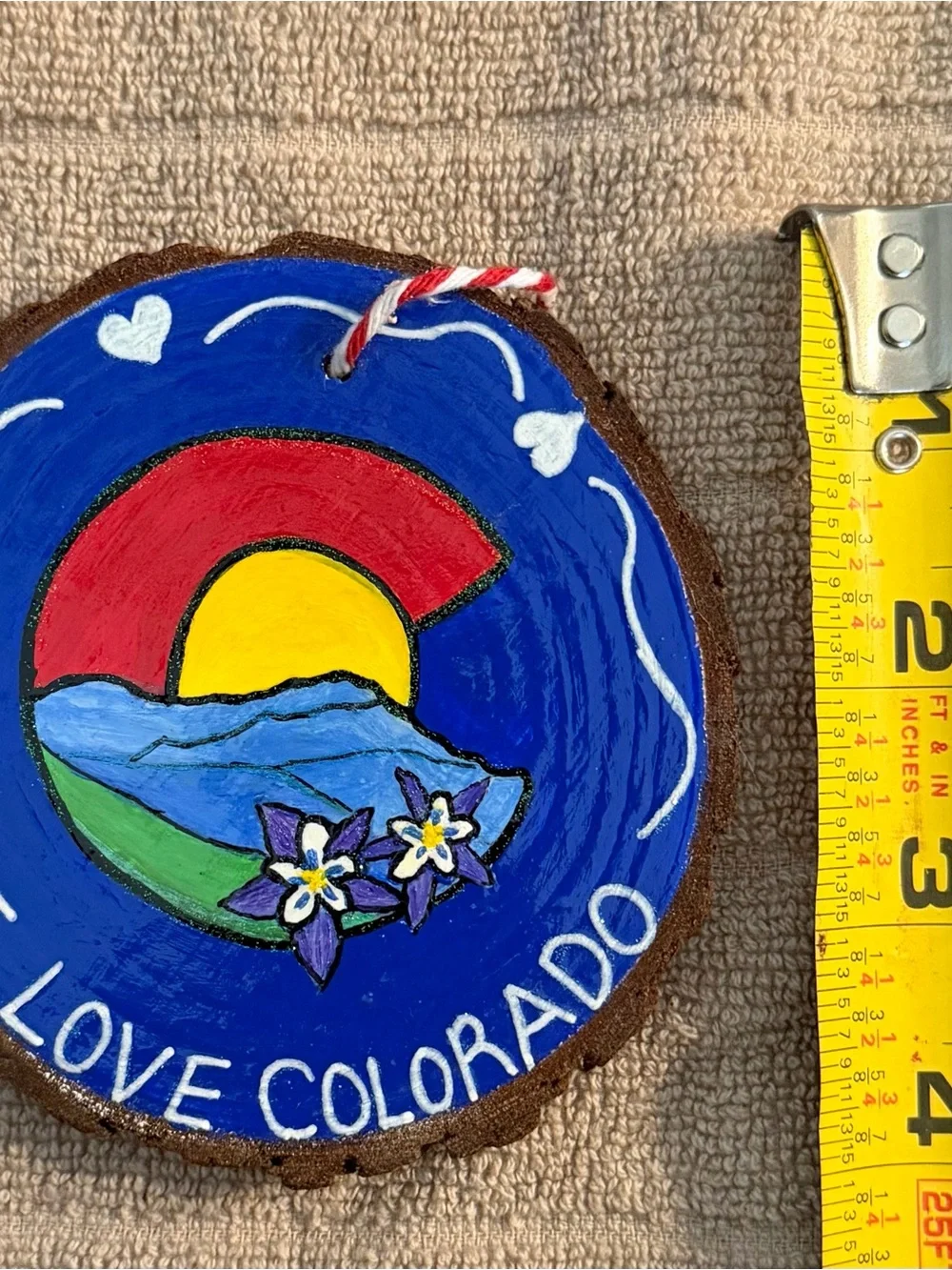 I Love Colorado Painted Wood Ornament - Blue